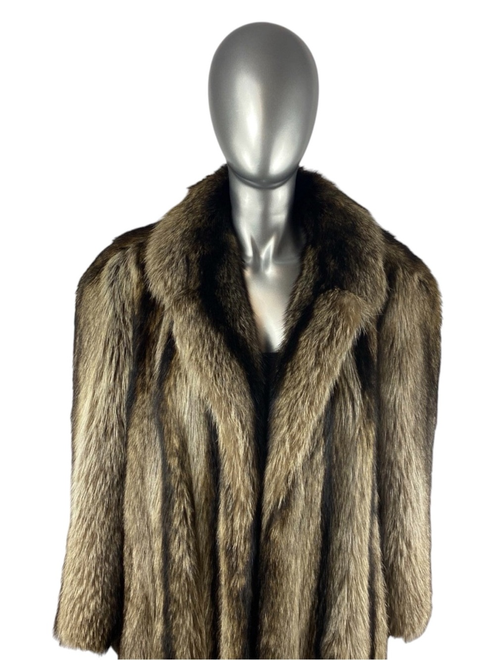 RACCOON Coat, Silver Tip, Size L, Certified Vintage Fur w/Storage Bag